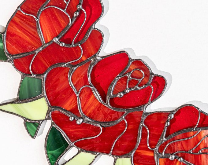 Red Roses Stained Glass Sun Catcher | Wall Window Hanging Home Decor | Spring  Door Wreath | Mother's Day Gift