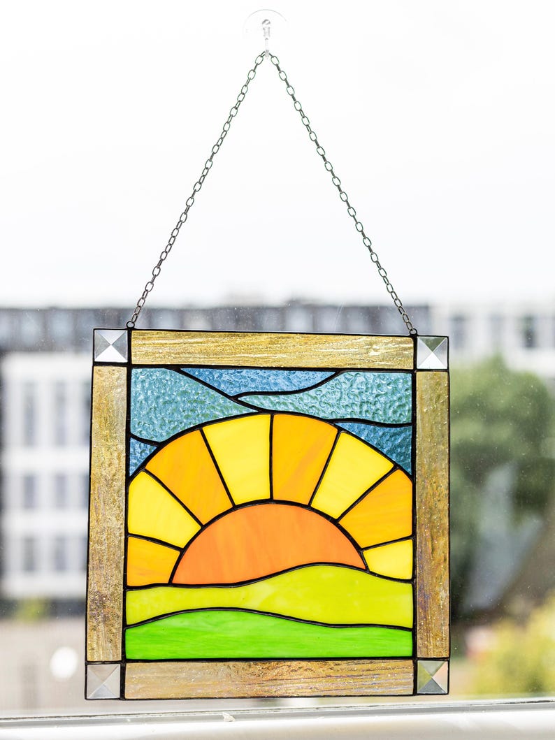 Stained Glass Picture Home Kitchen Wall Hanging  Decor | Real Glass Art Suncatcher | Mother's Day Unique Gift