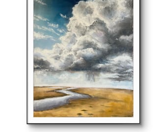 Dramatisch hemellandschap, origineel schilderij in zachte pastelkrijt, 30 x 40 cm