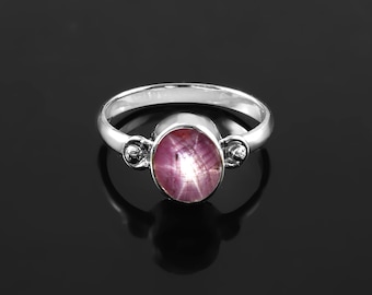 Star Ruby Ring/ Oval Star Ruby Ring/ Star Ruby Silver Ring For Unisex / Gemstone Silver Ring / 925 Sterling Silver Ring /