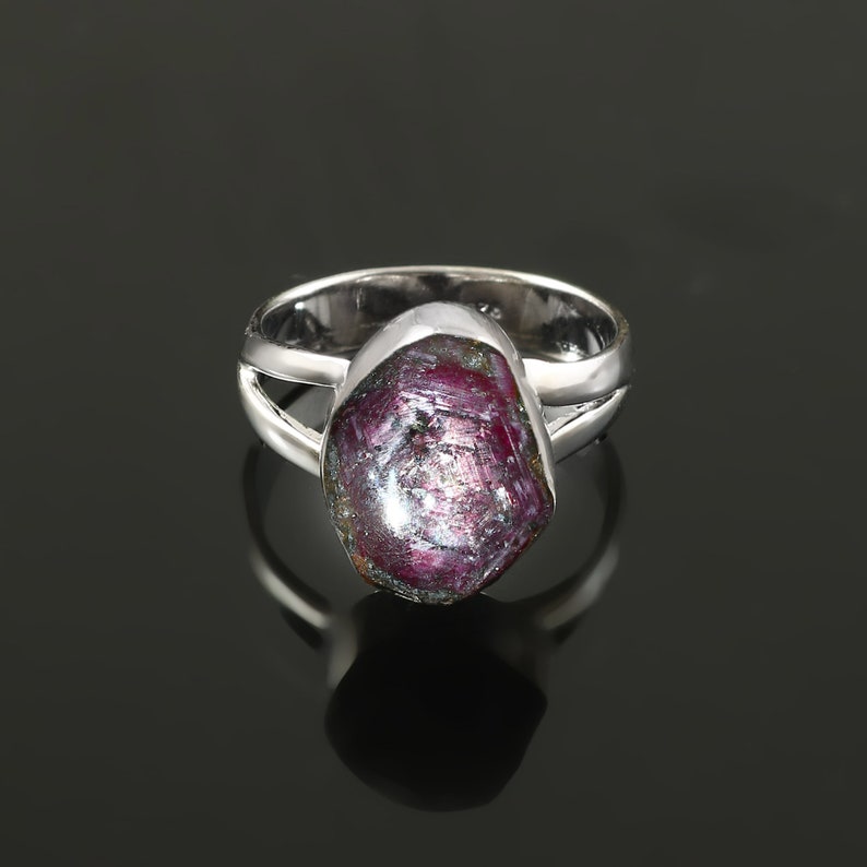 Natural Star Ruby Ring / Star Ruby Ring / Star Ruby Silver Ring / Gemstone Silver Ring / 925 Sterling Silver Ring / Star Ruby Slice Ring / image 2