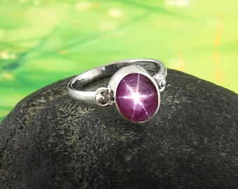 Star Ruby Ring/ Oval Star Ruby Ring/ Star Ruby Silver Ring For Unisex / Gemstone Silver Ring / 925 Sterling Silver Ring /