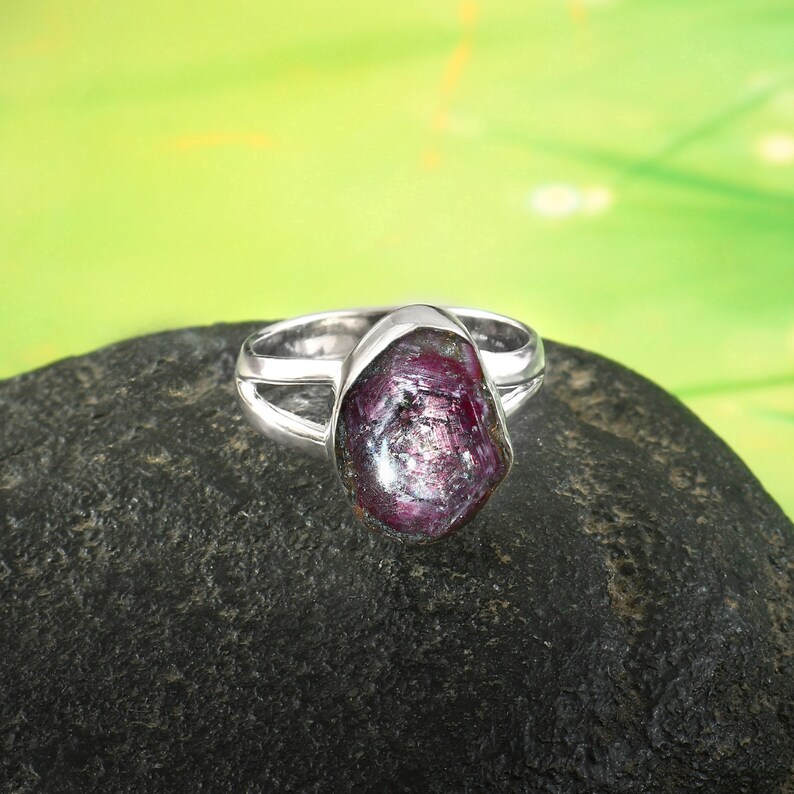 Natural Star Ruby Ring / Star Ruby Ring / Star Ruby Silver Ring / Gemstone Silver Ring / 925 Sterling Silver Ring / Star Ruby Slice Ring / image 4