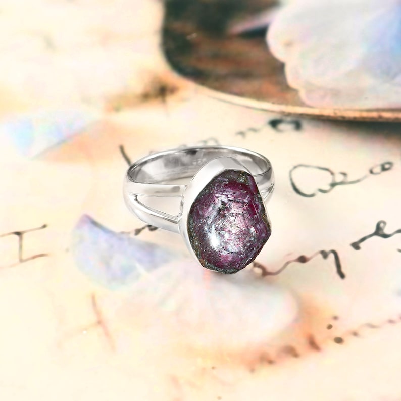 Natural Star Ruby Ring / Star Ruby Ring / Star Ruby Silver Ring / Gemstone Silver Ring / 925 Sterling Silver Ring / Star Ruby Slice Ring / image 1