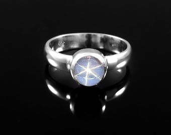 Anel de safira estrela natural / Anel de safira estrela / Anel de prata com safira estrela / Anel de prata com pedras preciosas / Anel de prata esterlina 925 /