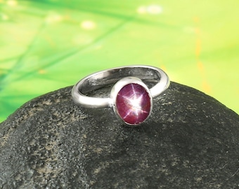 Star Ruby Ring/ Oval Star Ruby Ring/ Star Ruby Silver Ring For Unisex / Gemstone Silver Ring / 925 Sterling Silver Ring /