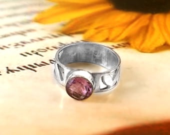 Fabuloso anel de prata ametista, joia feita à mão, anel com pedra preciosa ametista