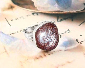 Natural Star Ruby Ring / Star Ruby Ring / Star Ruby Silver Ring / Gemstone Silver Ring / 925 Sterling Silver Ring / Star Ruby Slice Ring /