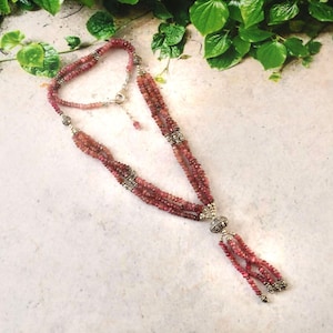 Certified Genuine Ruby Necklace, Ruby Beads Chain, 92.5 Sterling Silver Necklace. Vintage Ruby Necklace