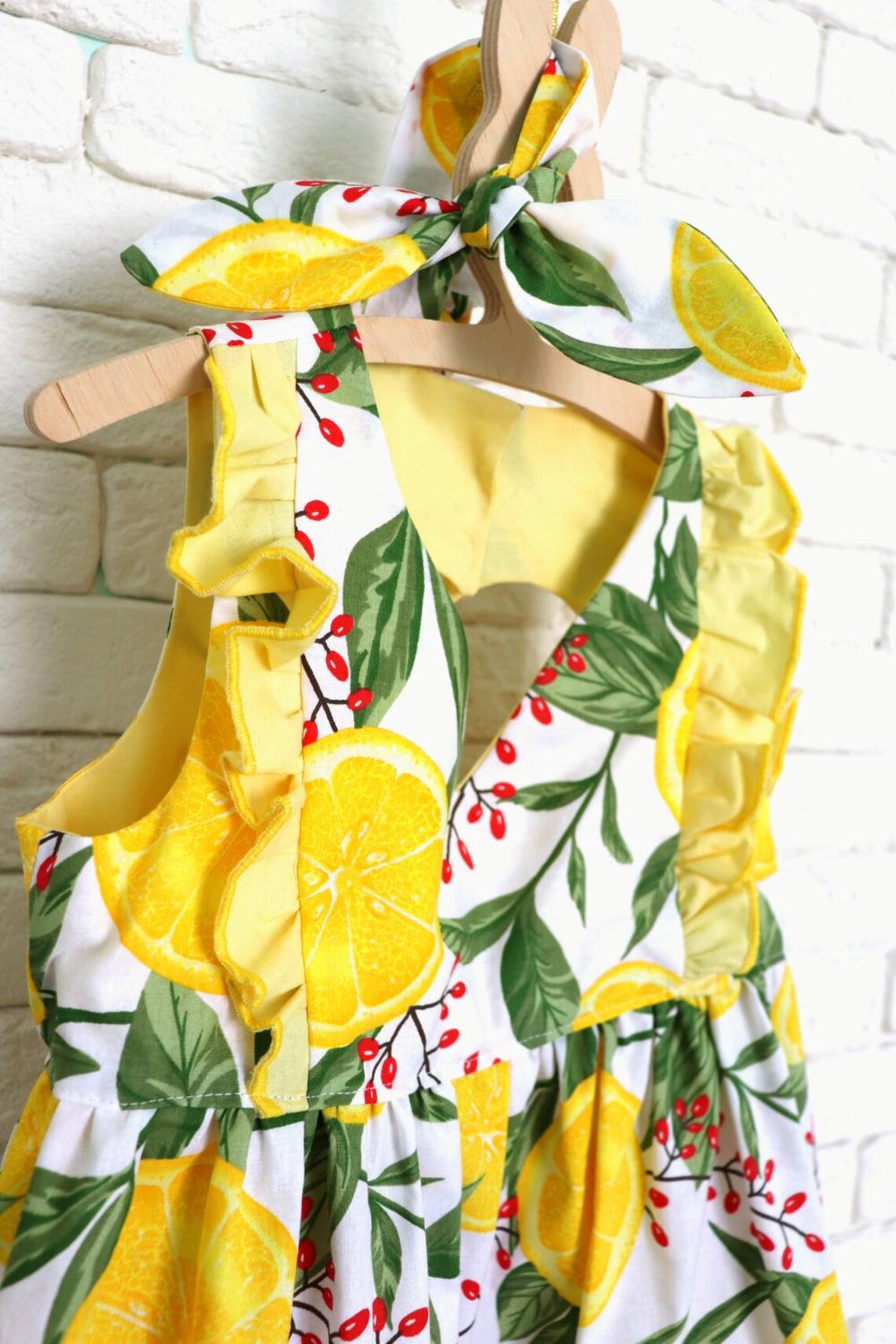 Lemon summer dress for girl. Dress with colour print. Perfect Etsy
