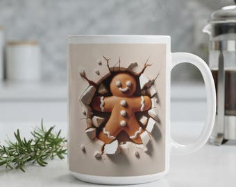 Gingerbread Man Ceramic Coffee Mug, 15oz Christmas Design