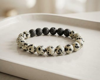 Essential Oil Bracelet - Lava Rock and Dalmatian Jasper