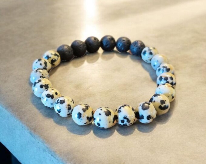 Essential Oil Bracelet - Lava Rock and Dalmatian Jasper
