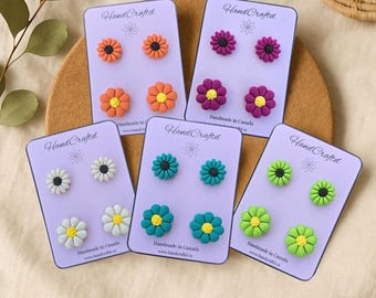 Flower Stud Earring Set, 2 Pairs of Lightweight Polymer Clay
