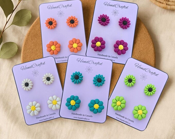Flower Stud Earring Set, 2 Pairs of Lightweight Polymer Clay