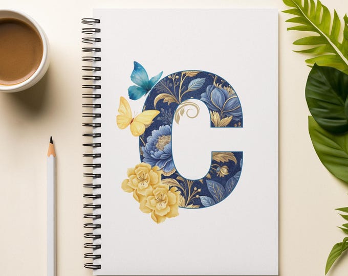 Personalized Initial Floral Spiral Notebook – Ruled Journal with Custom Letter Cover (6" x 8")