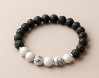 Essential Oil Bracelet - Lava Rock and White Howlite