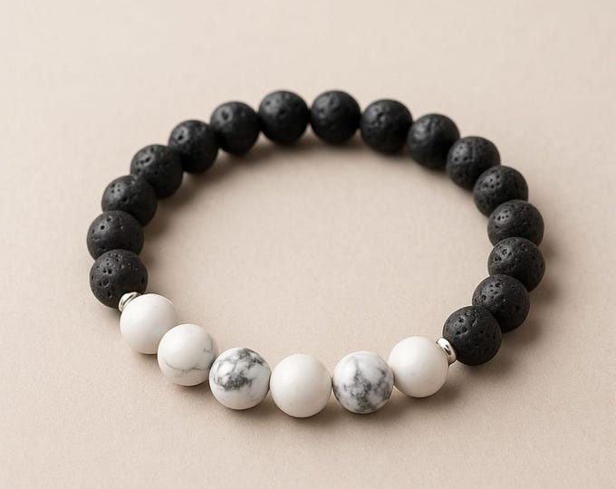 Essential Oil Bracelet - Lava Rock and White Howlite