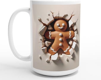 Gingerbread Man Ceramic Coffee Mug, Holiday Cheer (15oz)