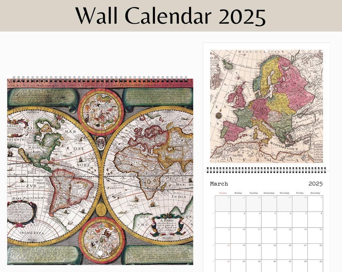 Vintage Maps Wall Calendar 2025 / 8.5" x 8.5" / Antique Maps / 12 Month Calendar / 2025 12 Month Calendar Travel Gift