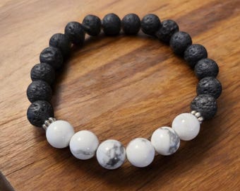Essential Oil Bracelet - Lava Rock and White Howlite