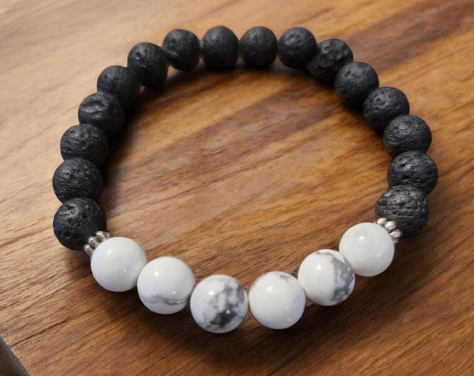 Essential Oil Bracelet - Lava Rock and White Howlite