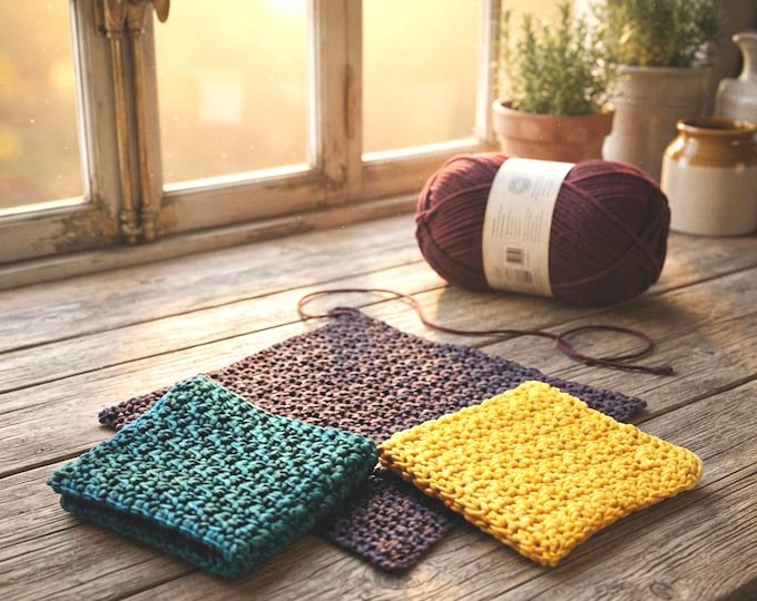 Handmade Cotton Crochet Dishcloths with Hanging Loop