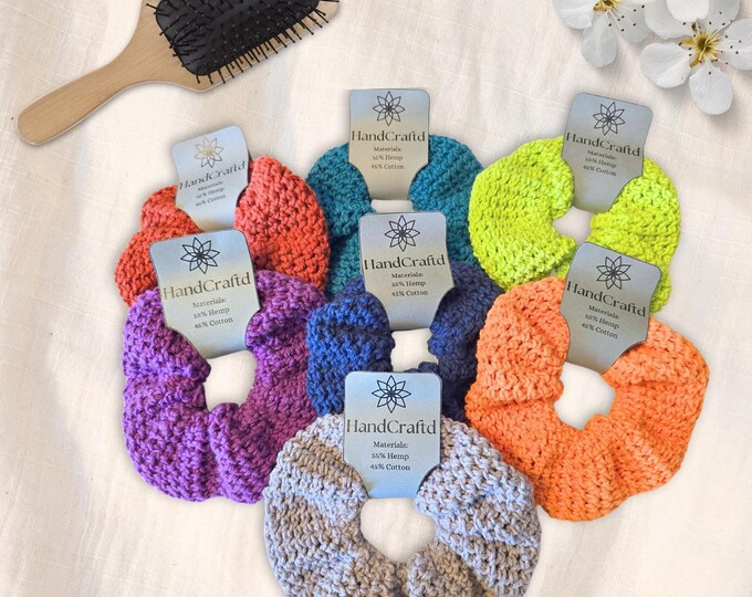 Hemp Cotton Crochet Scrunchies - 5.5 Inch Washable Hair Tie