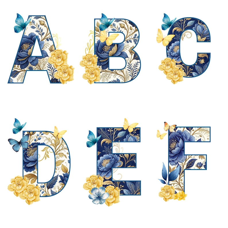 Floral Alphabet Letter Clipart Bundle - 26 PNG High Resolution 300dpi ...