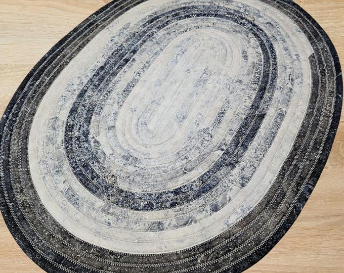 Jelly Roll Rug/ White Grey and Blue Marble / High Quality Cotton / 28" x 21"