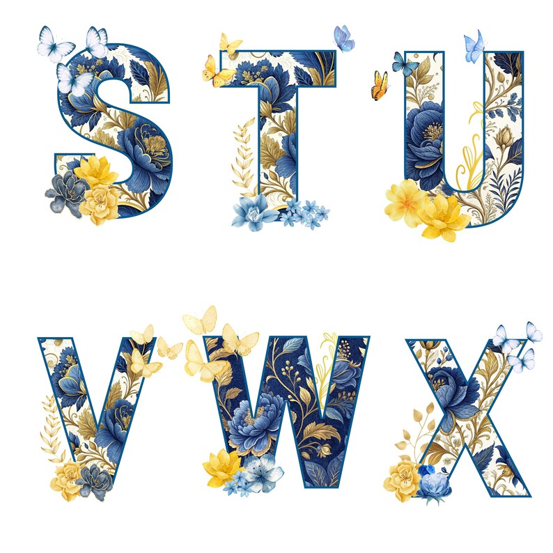 Floral Alphabet Letter Clipart Bundle - 26 PNG High Resolution 300dpi ...