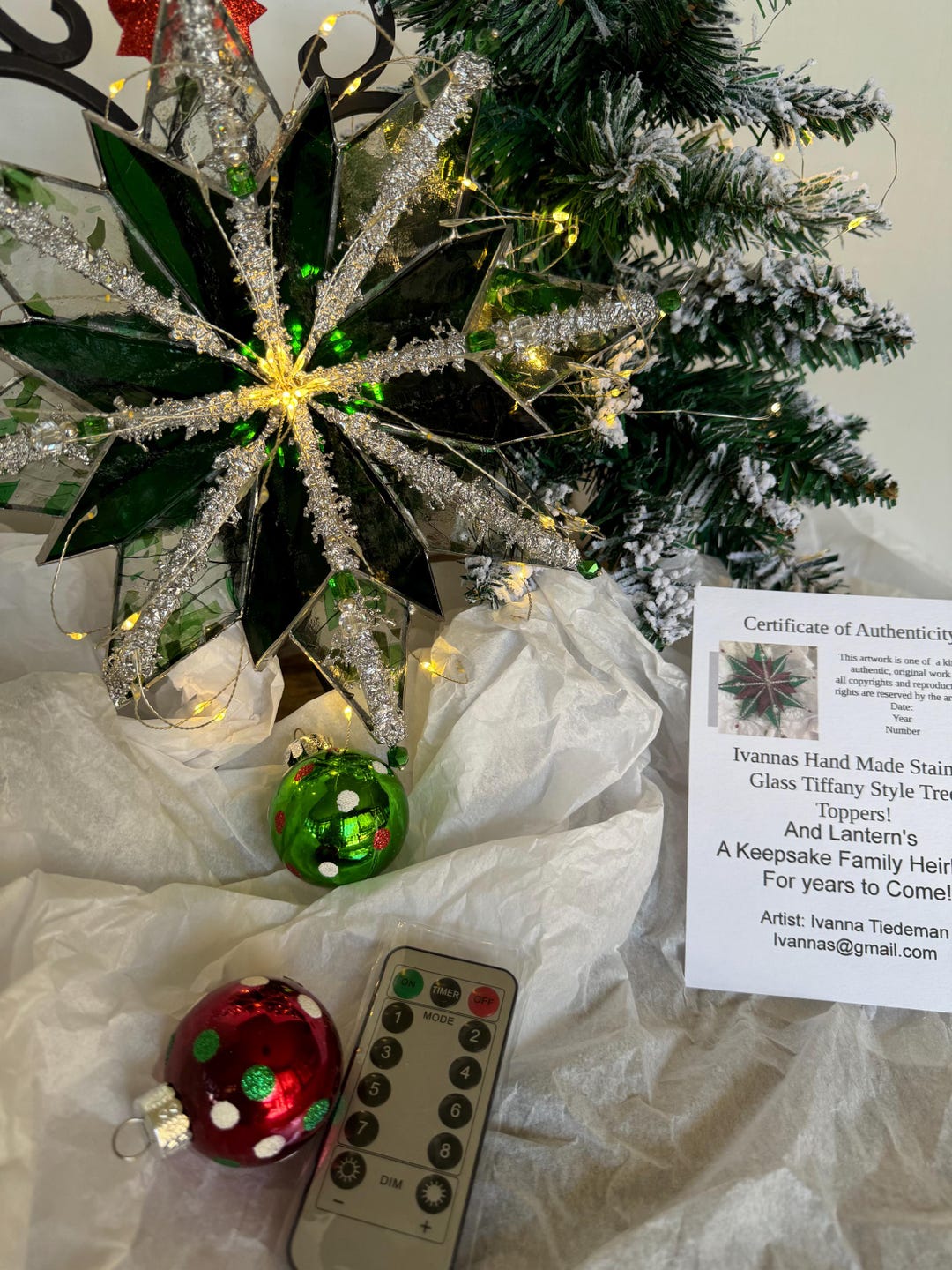 Dkgreen/lt Green Stained Glass Christmas Tree Topper Etsy