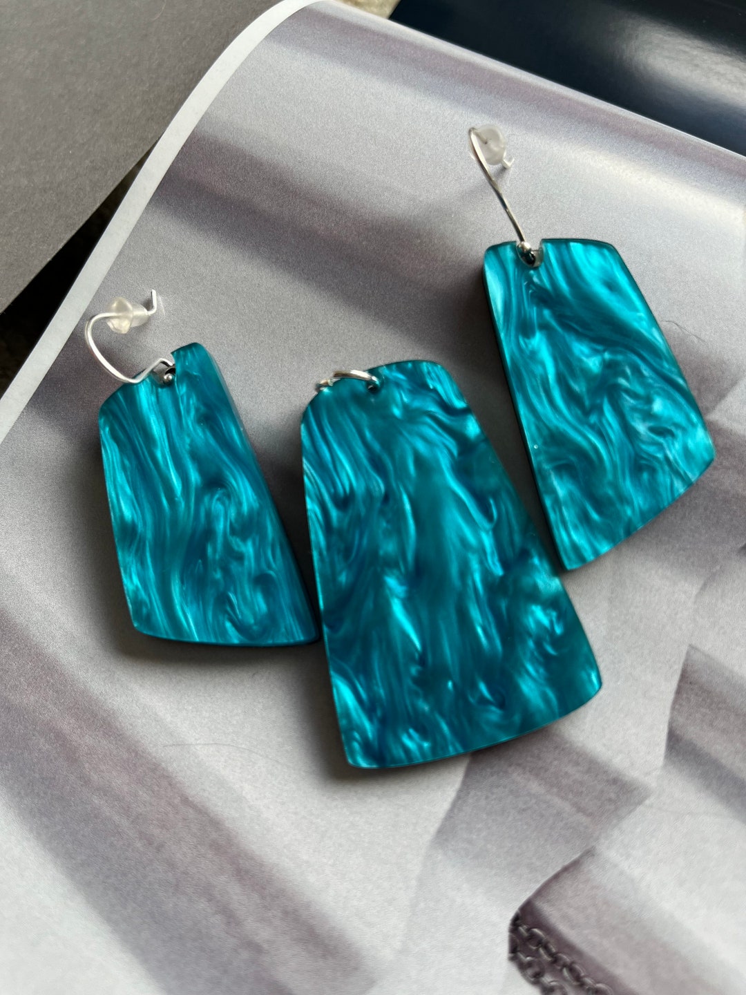 Blue Earrings and Necklace Set 60s Earrings Blue Necklace Etsy