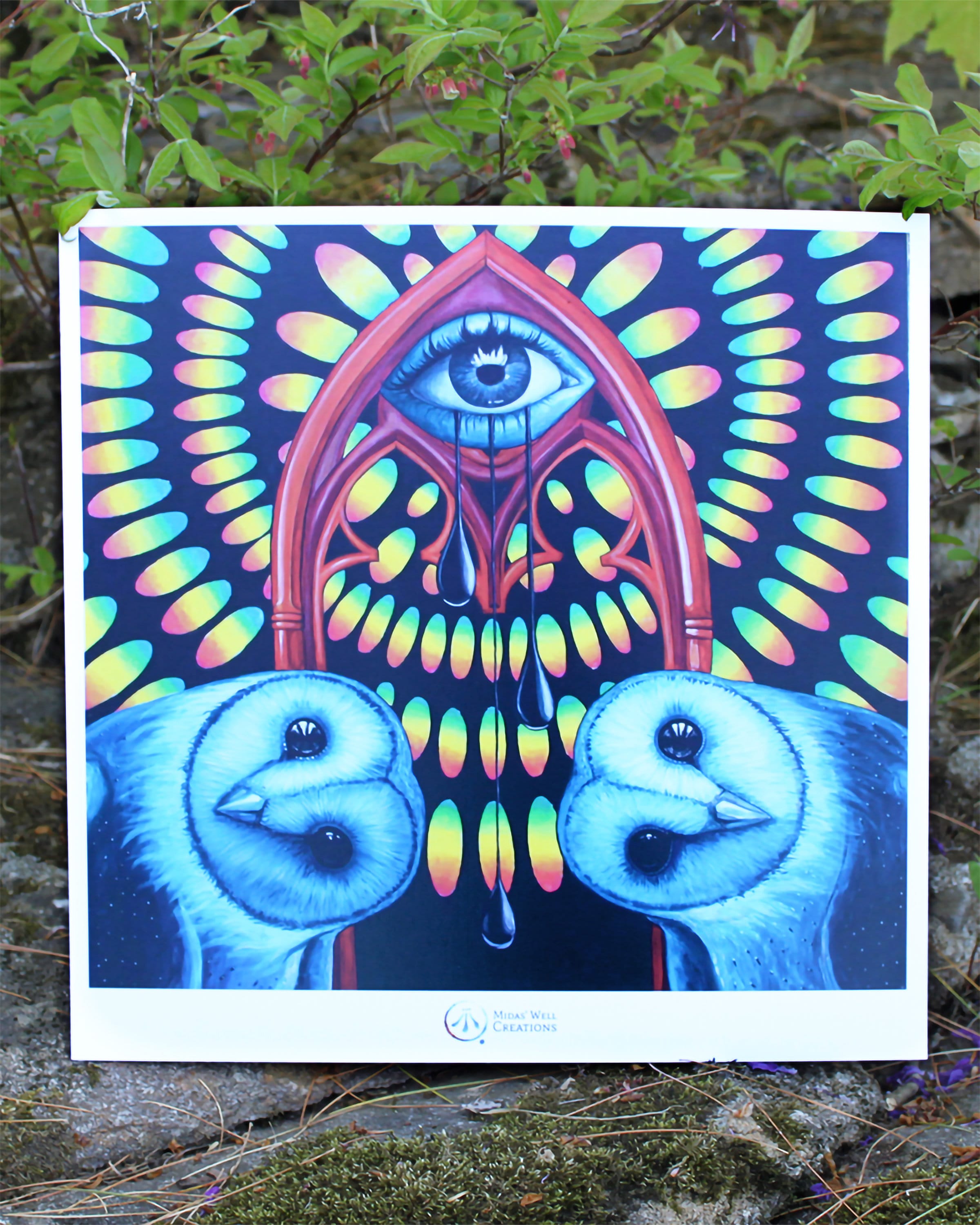 Psychedelic Owl Art Print: Geometric Third Eye Decor