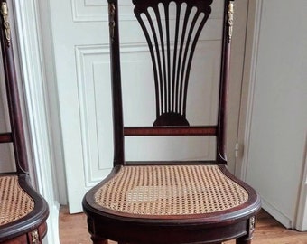 Antique French Empire Style Chair 19th Century Mahogany Inlay Brass Fittings Cane Seat