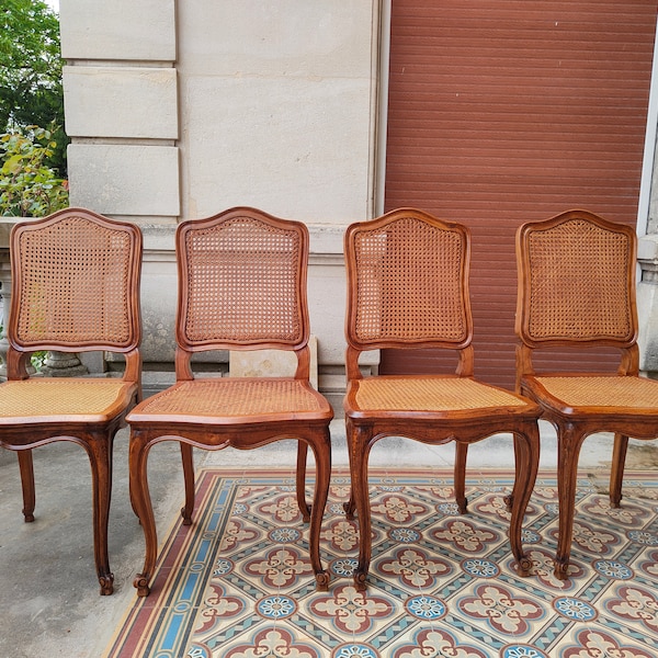 4 french cane chairs vintage dinning chairs raffia seats 70'