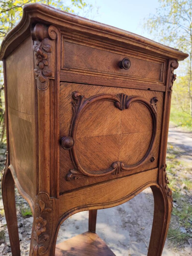 French Antique Bedside Table Marble Top Louis XV Style Etsy