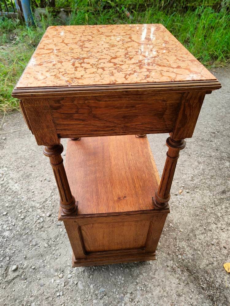 French Antique Heavy Nightstand Marble Top Etsy