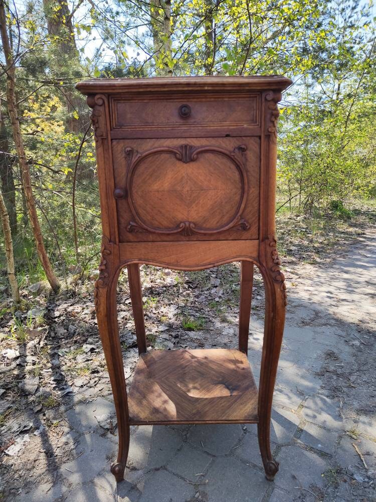 French Antique Bedside Table Marble Top Louis XV Style Etsy
