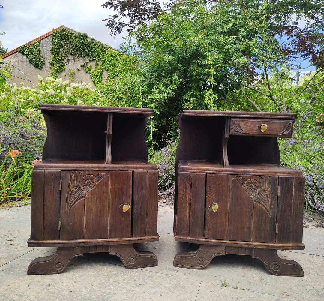 Pair of Two French Oak Bedside Tables Art Deco Etsy