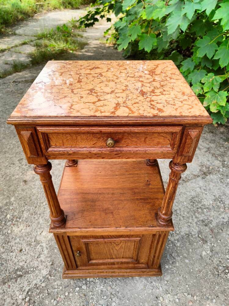 French Antique Heavy Nightstand Marble Top Etsy