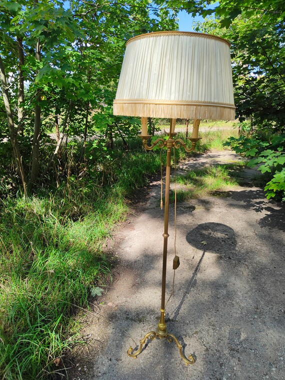 French Vintage Brass 3 arm Floor Lamp With Lampshade Fabric Etsy