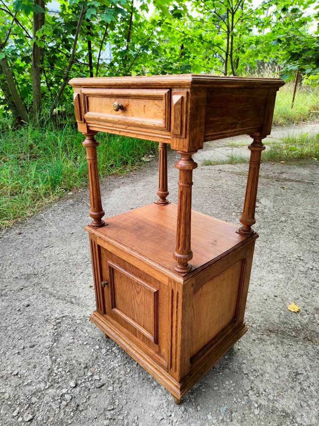 French Antique Heavy Nightstand Marble Top Etsy
