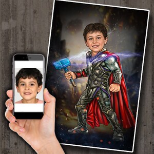 Thor  -  Custom  Superhero cartoon caricature drawing