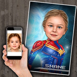Captain Marvel Portrait - Custom Superheld Cartoon Karikatur Zeichnung