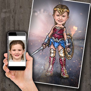 Wonder Woman - Custom Superheld Cartoon Karikatur Zeichnung