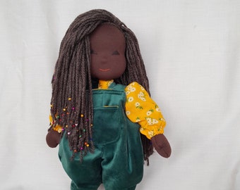 Black doll with braids, African American waldorf doll, Handmade Brown Skin doll, dark skin baby doll, black doll with clothes, Liletoys