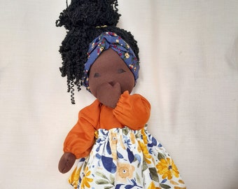 Black waldorf doll, African American doll, Handmade Brown Skin doll, dark skin baby doll, black doll with clothes, Liletoys