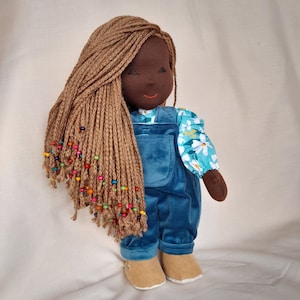 Black doll with braids, African American waldorf doll, Handmade Brown Skin doll, dark skin baby doll, black doll with clothes, Liletoys