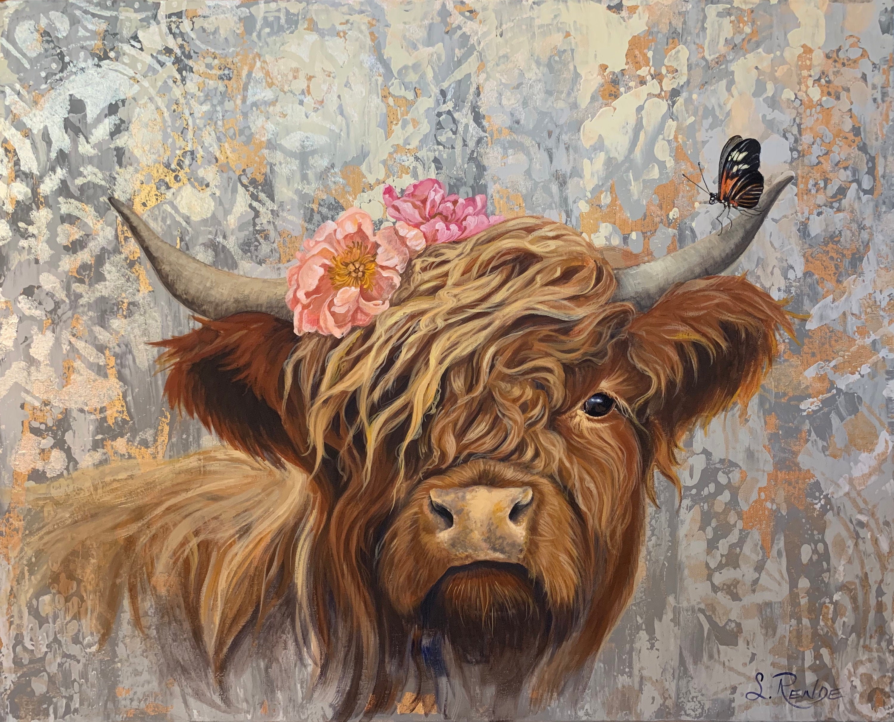 highland-hippie-cow-painting-art-print-etsy